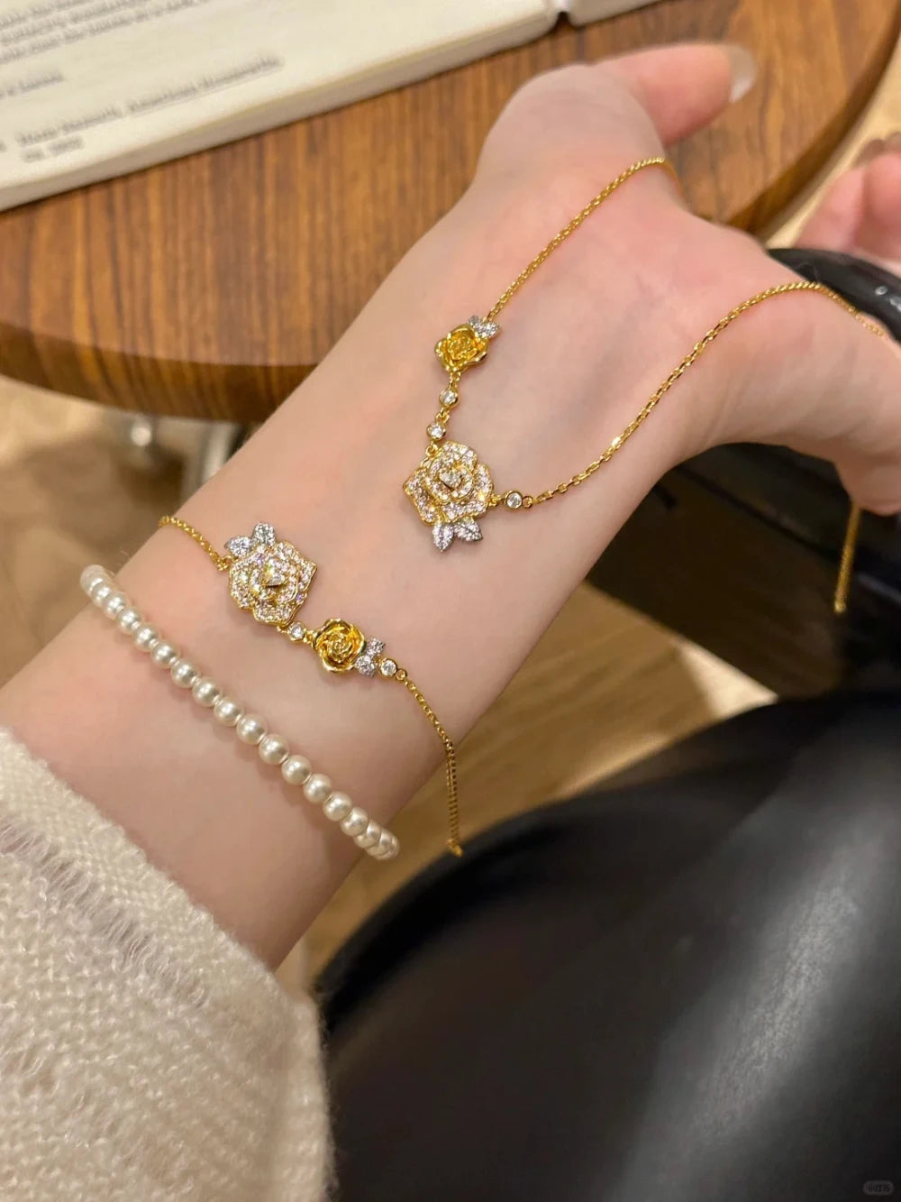 Romantic Sparkling Yellow Rose flower jewelry sets Luxury Exquisite Wedding Engagement inlay Diamond Bracelet Necklace Ring