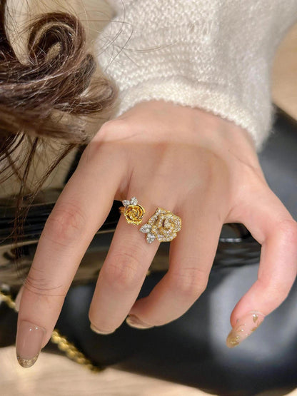 Romantic Sparkling Yellow Rose flower jewelry sets Luxury Exquisite Wedding Engagement inlay Diamond Bracelet Necklace Ring