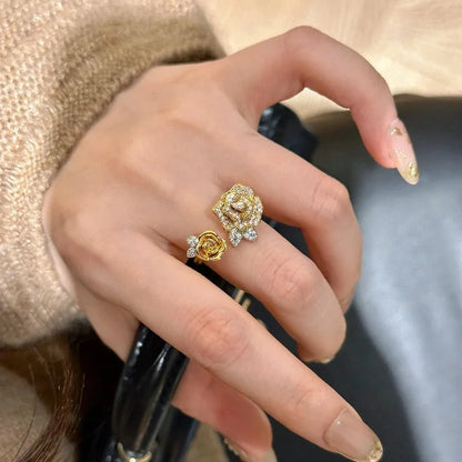 Romantic Sparkling Yellow Rose flower jewelry sets Luxury Exquisite Wedding Engagement inlay Diamond Bracelet Necklace Ring