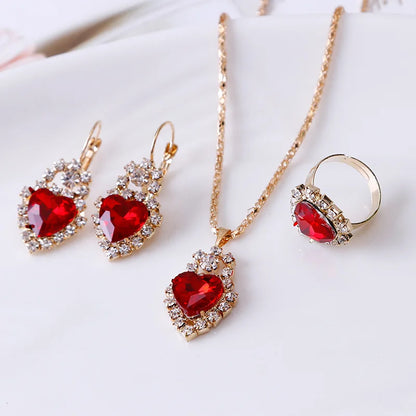 Jewelry Sets Women Wedding Jewelry Set for Brides Gold-Color Zirconia Earring Pendant Necklace Ring Sets