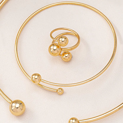 New Jewelry Set for Women Simple Asymmetric Geometric Beads Gold-plated Ring Bracelet Necklace Smooth Opening Accessories Gifts