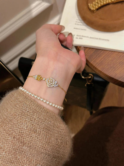 Romantic Sparkling Yellow Rose flower jewelry sets Luxury Exquisite Wedding Engagement inlay Diamond Bracelet Necklace Ring