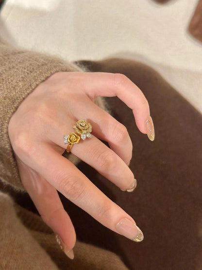 Romantic Sparkling Yellow Rose flower jewelry sets Luxury Exquisite Wedding Engagement inlay Diamond Bracelet Necklace Ring