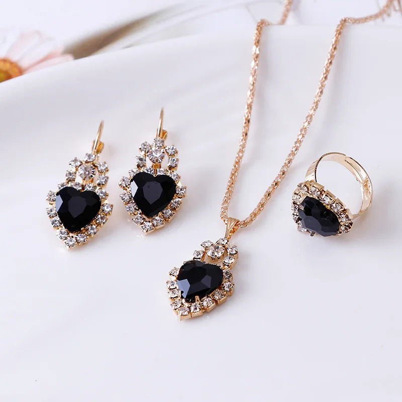 Jewelry Sets Women Wedding Jewelry Set for Brides Gold-Color Zirconia Earring Pendant Necklace Ring Sets