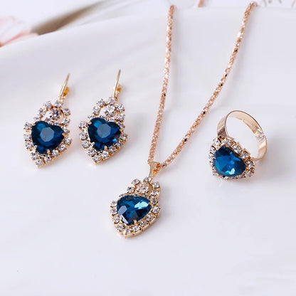 Jewelry Sets Women Wedding Jewelry Set for Brides Gold-Color Zirconia Earring Pendant Necklace Ring Sets