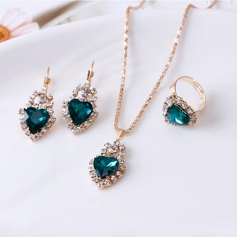Jewelry Sets Women Wedding Jewelry Set for Brides Gold-Color Zirconia Earring Pendant Necklace Ring Sets