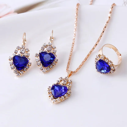 Jewelry Sets Women Wedding Jewelry Set for Brides Gold-Color Zirconia Earring Pendant Necklace Ring Sets