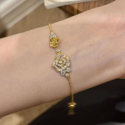 Romantic Sparkling Yellow Rose flower jewelry sets Luxury Exquisite Wedding Engagement inlay Diamond Bracelet Necklace Ring